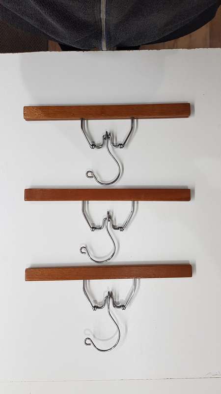 Vintage Wooden Trouser Clamps/Hangers. Set of 3x Wooden trouser/skirt hangers