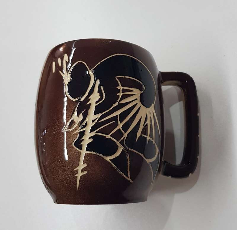 Vintage Tribal Art African studio pottery Mug. Large mug decorated with ethnic art.