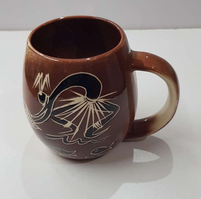 Vintage Tribal Art African studio pottery Mug. Large mug decorated with ethnic art.