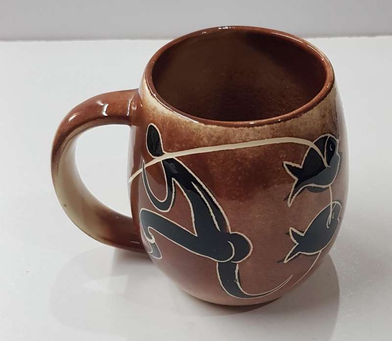 Vintage Tribal Art African studio pottery Mug. Large mug decorated with ethnic art.