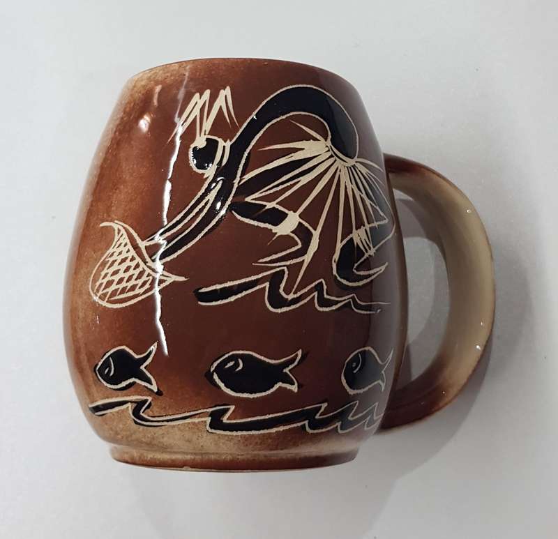 Vintage Tribal Art African studio pottery Mug. Large mug decorated with ethnic art.