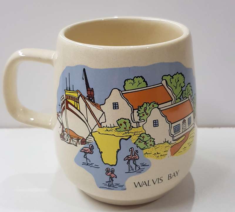 Vintage Walvis Bay Souvenir Ceramic Mug: A large mug with handle