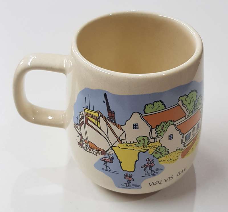 Vintage Walvis Bay Souvenir Ceramic Mug: A large mug with handle