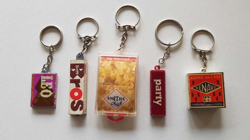 Vintage late 1960s Dutch Advertising keyring collectables.  An assortment of 5x little vintage