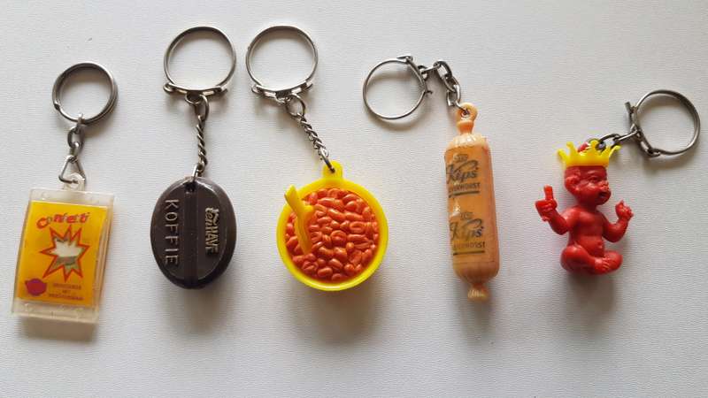 Vintage late 1960s Dutch Advertising keyring collectables.  An assortment of 5x little vintage