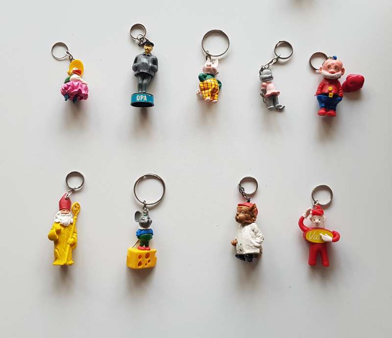 Vintage 1970s Dutch Advertising Figurines keyring collectables. An assortment of 9x vintage keyring