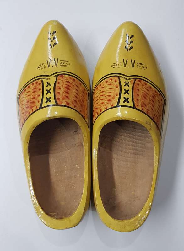 Pair of Large Handmade Adult Dutch Wooden Clogs.  These are Vintage Wett. V.V Ged.