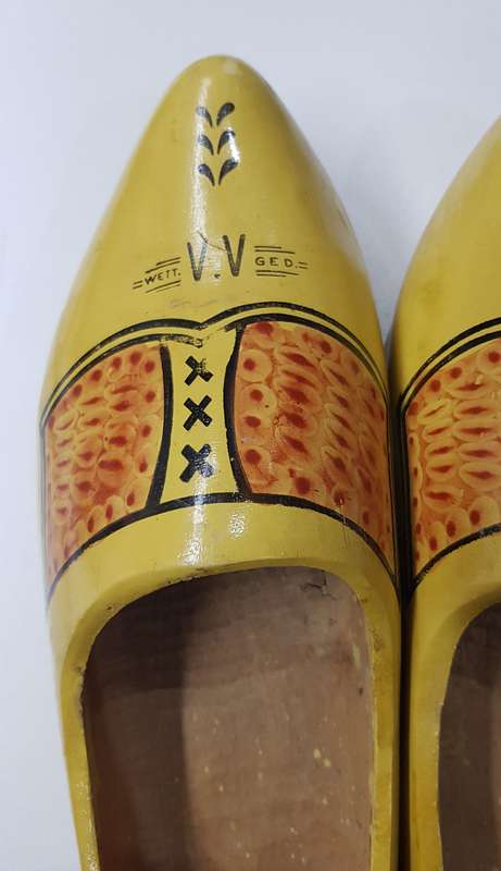 Pair of Large Handmade Adult Dutch Wooden Clogs.  These are Vintage Wett. V.V Ged.