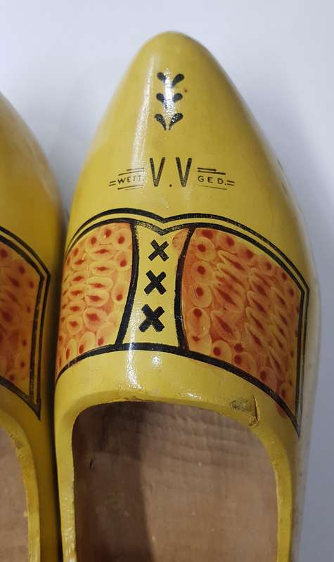 Pair of Large Handmade Adult Dutch Wooden Clogs.  These are Vintage Wett. V.V Ged.