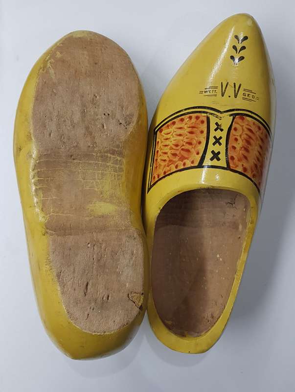 Pair of Large Handmade Adult Dutch Wooden Clogs.  These are Vintage Wett. V.V Ged.