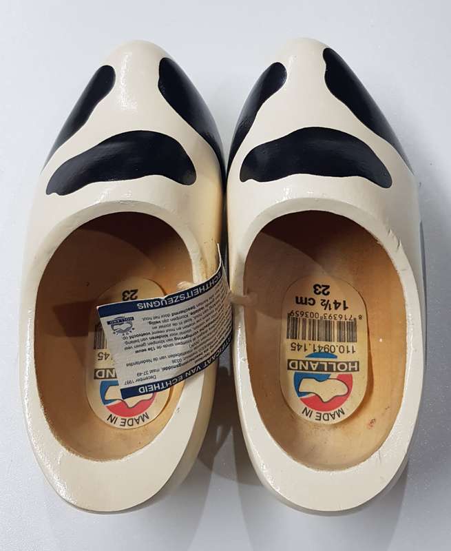 Pair of Handmade Toddler size Dutch Wooden Clogs in the cow pattern