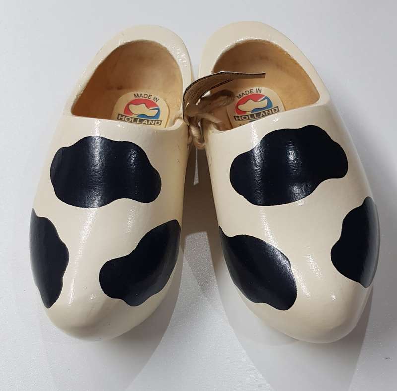 Pair of Handmade Toddler size Dutch Wooden Clogs in the cow pattern