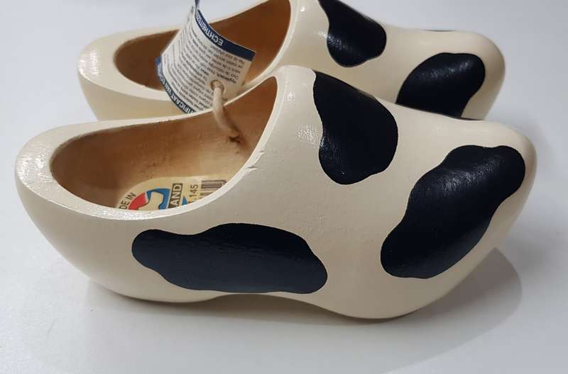Pair of Handmade Toddler size Dutch Wooden Clogs in the cow pattern