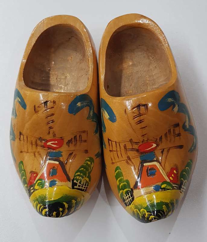 A True vintage Pair of Handmade ornamental Dutch Wooden Clogs