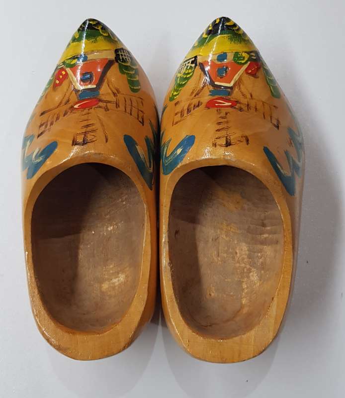 A True vintage Pair of Handmade ornamental Dutch Wooden Clogs