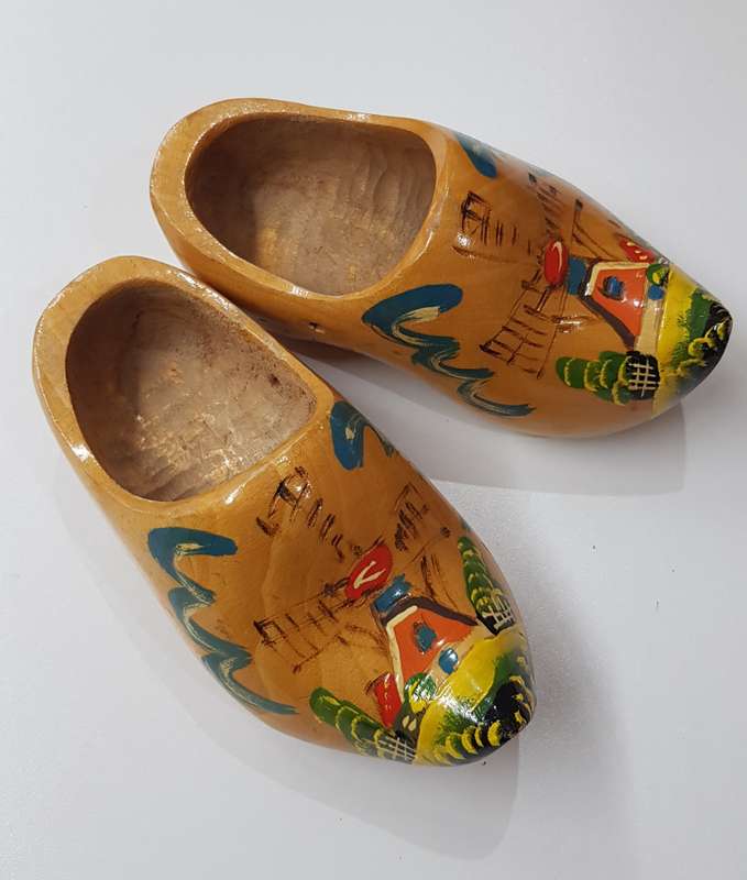 A True vintage Pair of Handmade ornamental Dutch Wooden Clogs