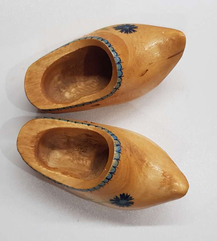 A small pair of Vintage, Handmade ornamental Dutch Wooden Clogs.