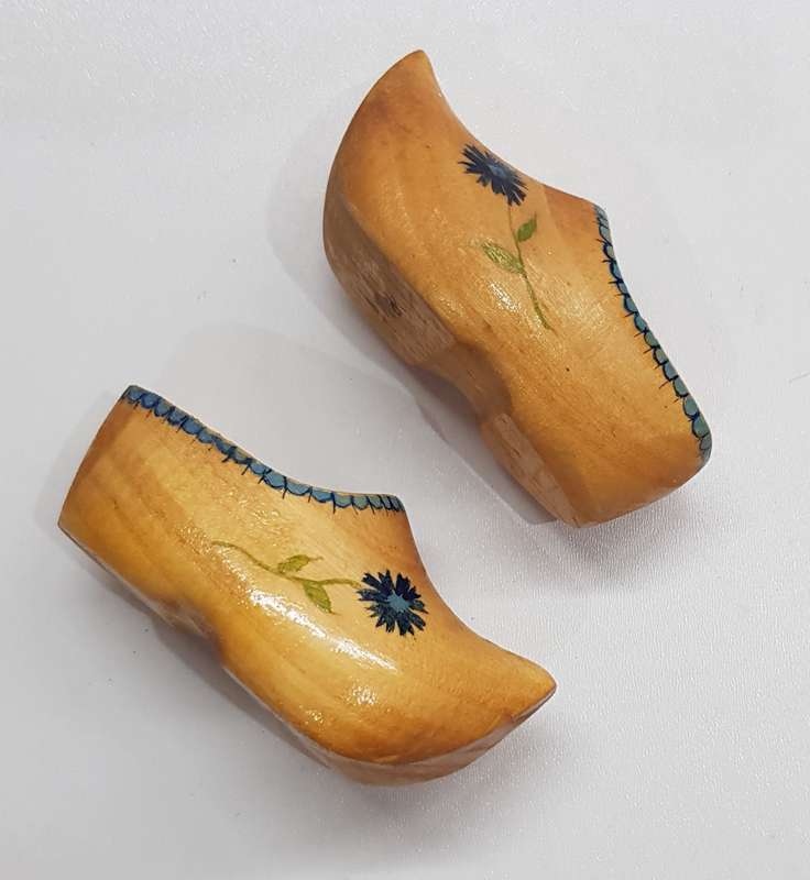 A small pair of Vintage, Handmade ornamental Dutch Wooden Clogs.