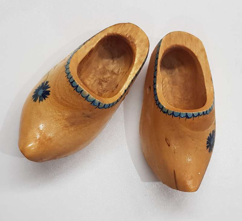 A small pair of Vintage, Handmade ornamental Dutch Wooden Clogs.