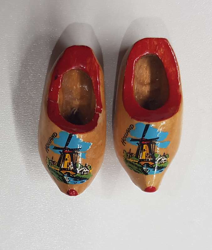 A pair of miniature (dolls size) Handmade ornamental Dutch Wooden Clogs.