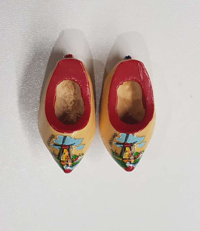 A pair of miniature (dolls size) Handmade ornamental Dutch Wooden Clogs.