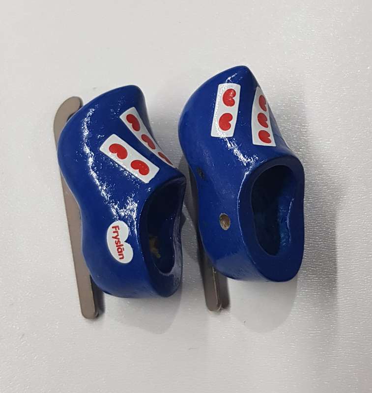 A pair of miniature (dolls size) Handmade ornamental Frisian Dutch Wooden Clogs.