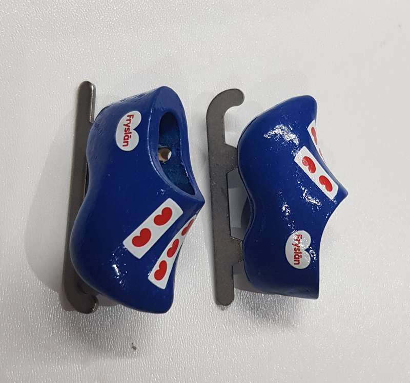 A pair of miniature (dolls size) Handmade ornamental Frisian Dutch Wooden Clogs.