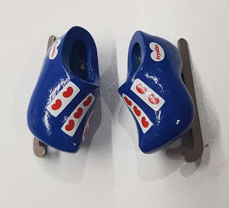 A pair of miniature (dolls size) Handmade ornamental Frisian Dutch Wooden Clogs.