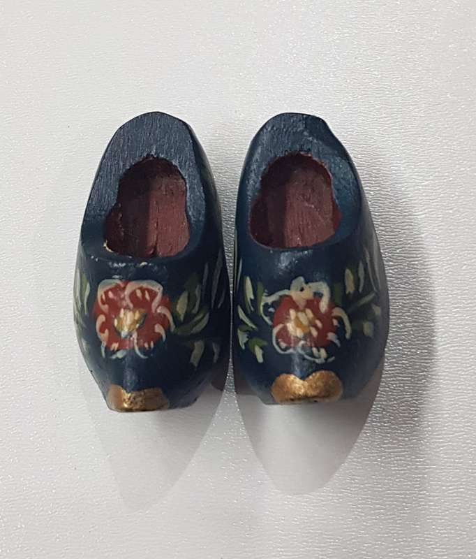 A pair of miniature (dolls size) Handmade ornamental Dutch Wooden Clogs.