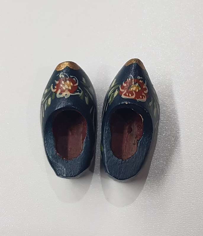 A pair of miniature (dolls size) Handmade ornamental Dutch Wooden Clogs.