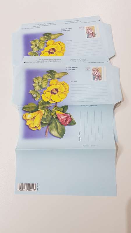 South African Post Office  2x Aerograms (Postal Air Mail Letter) with postage paid,