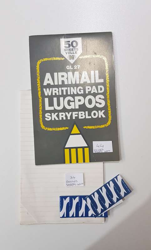 2 x Airmail letter paper pads with 16x airmail envelopes (thin unlined Postal Air Mail paper).