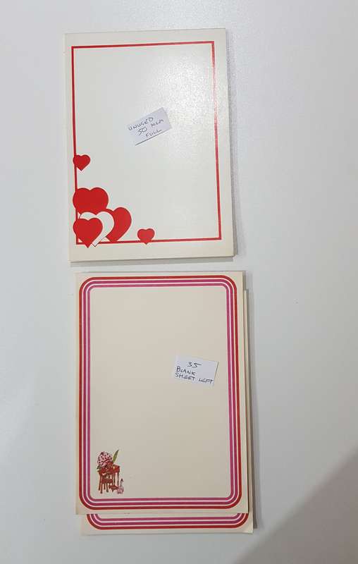 2x unlined novelty vintage writing/invitation pads. One pad unused with red hearts.....