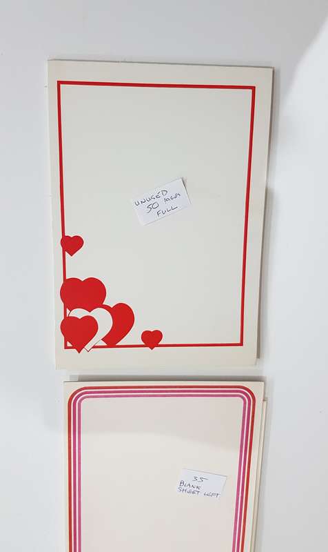 2x unlined novelty vintage writing/invitation pads. One pad unused with red hearts.....