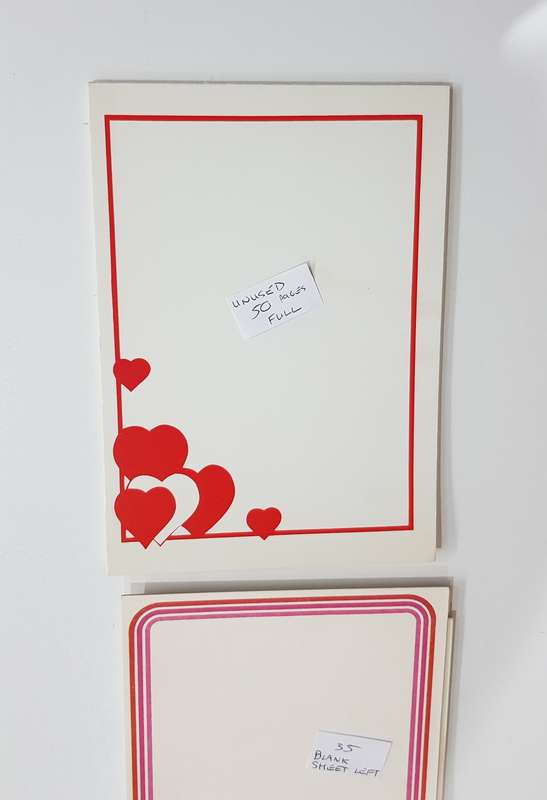 2x unlined novelty vintage writing/invitation pads. One pad unused with red hearts.....