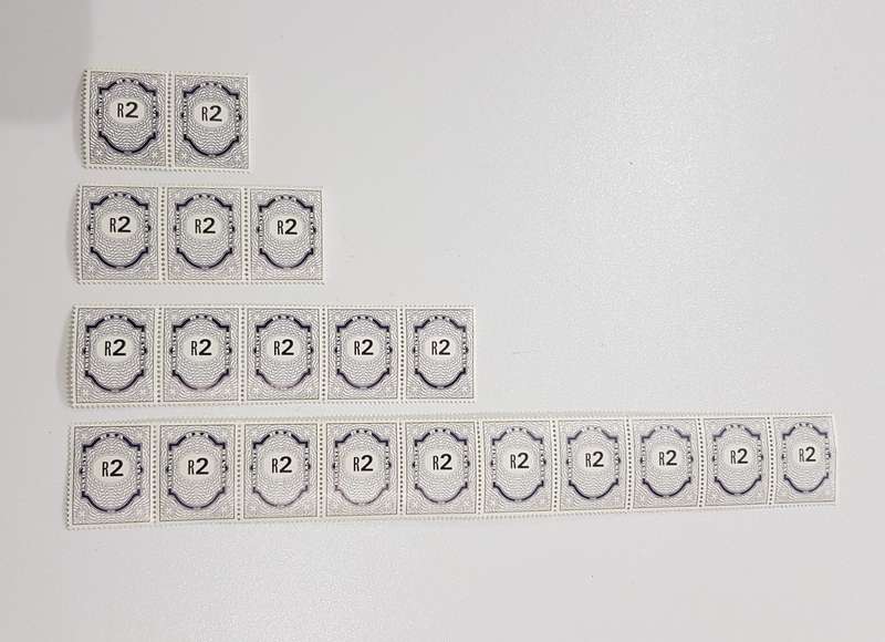 South Africa  RSA Inkomste  / Revenue unused R2 Stamps.  All are 1992 issue. Consists of 20x stamps