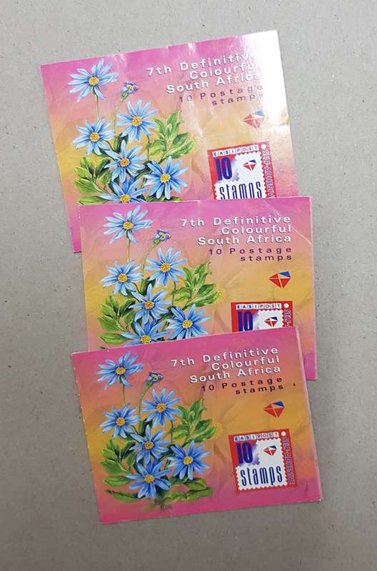 3x incomplete booklets of the 7th definitive colourful South Africa flower unused postage stamps.