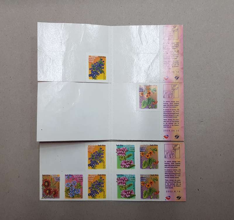 3x incomplete booklets of the 7th definitive colourful South Africa flower unused postage stamps.