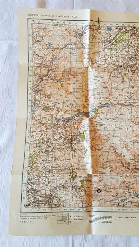 Vintage Ordnance survey map for England and Wales. 1942 Barnsley & Sheffield.
