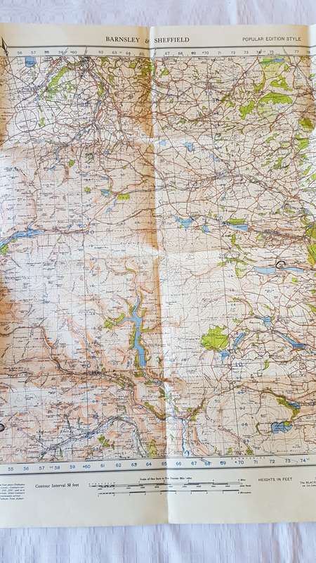 Vintage Ordnance survey map for England and Wales. 1942 Barnsley & Sheffield.