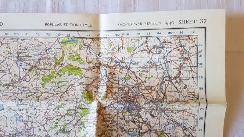 Vintage Ordnance survey map for England and Wales. 1942 Barnsley & Sheffield.
