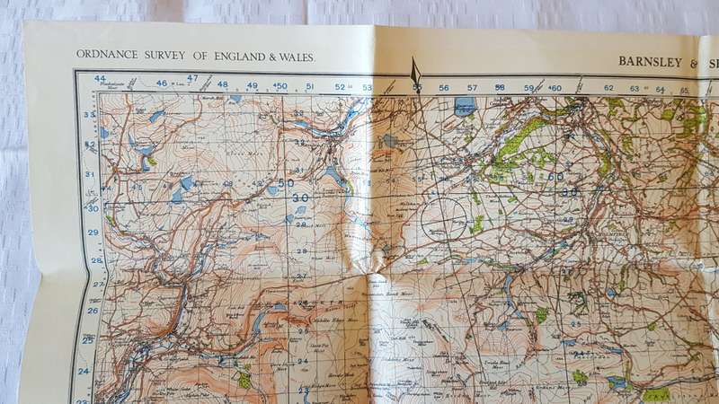 Vintage Ordnance survey map for England and Wales. 1942 Barnsley & Sheffield.
