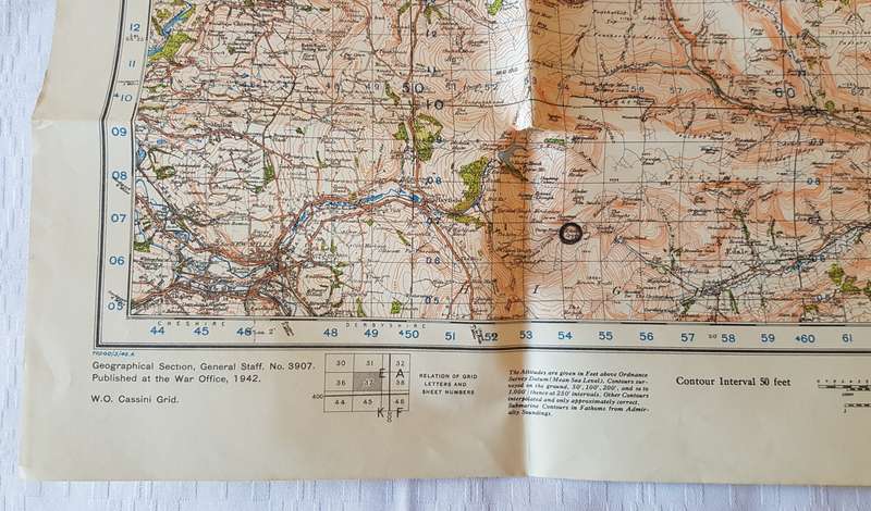 Vintage Ordnance survey map for England and Wales. 1942 Barnsley & Sheffield.