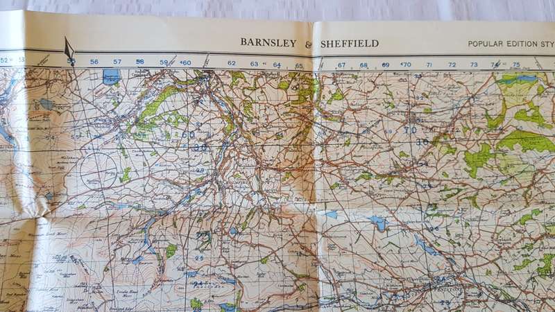 Vintage Ordnance survey map for England and Wales. 1942 Barnsley & Sheffield.
