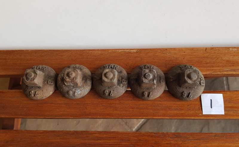 Vintage Railway Sleeper Bolts  Set of x 5 1975 SAR A & B Sleeper bolts. Marked SAR