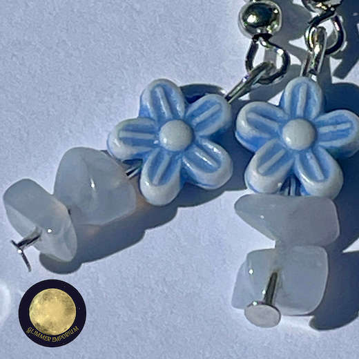 Blue Lace Agate Floral Earrings
