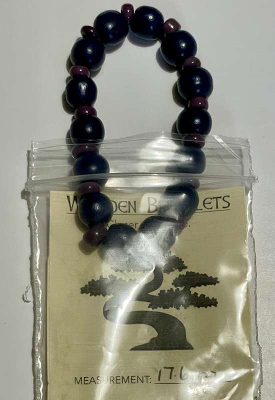 Navy Wood & Purple Glass Bracelet