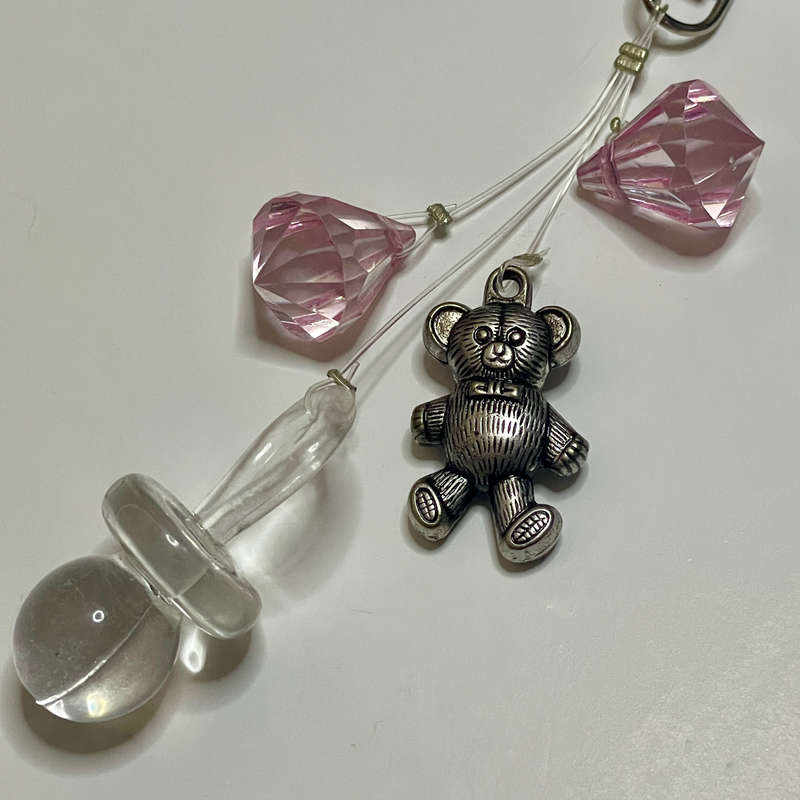 Teddy with Pacifier Nappy Bag Charm - Pink
