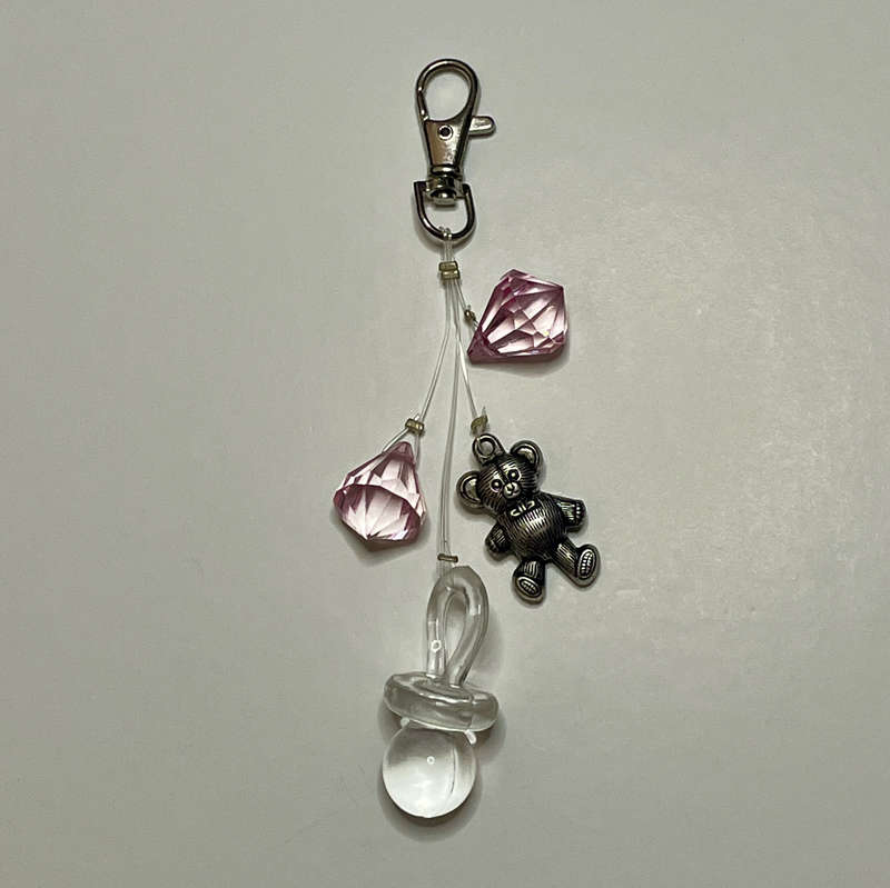 Teddy with Pacifier Nappy Bag Charm - Pink