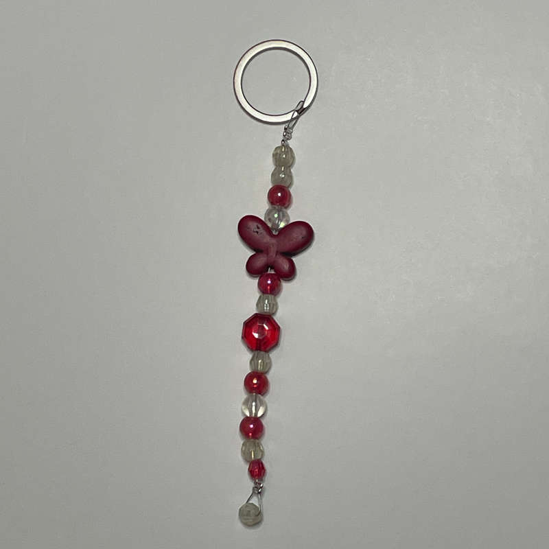 Red Stone Butterfly Key Ring